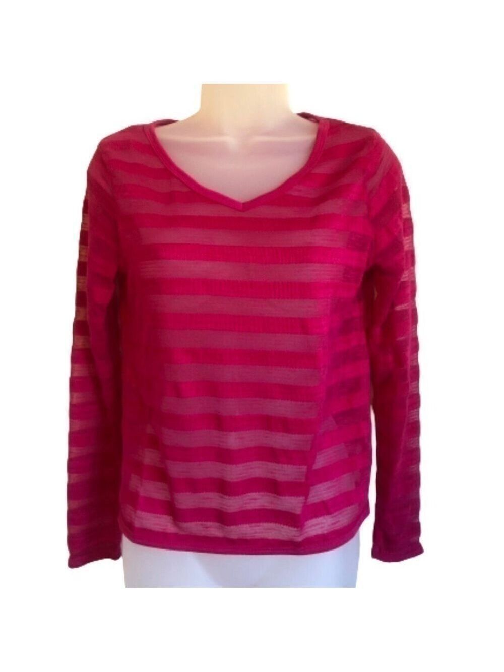 𝅺i’m in love with Derek hot pink sheer stripe top sz M